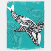 Tribal Orca Brushed Blauwgroen Fleece Deken (Voorkant)