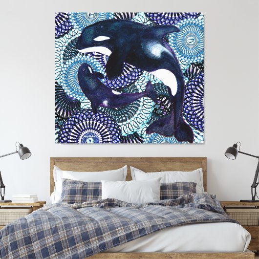 Tribal Orca Canvas Afdruk (Insitu (Slaapkamer))
