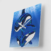 Tribal Orca Killer Whales Vierkante Klok (Hoek)