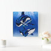 Tribal Orca Killer Whales Vierkante Klok (Huis)