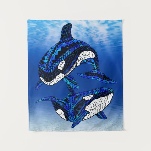 Tribal Orca Killer Whales Wandkleed (Voorkant)