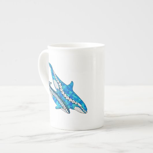 Tribal Orca Whales Porselein Kop (Links)