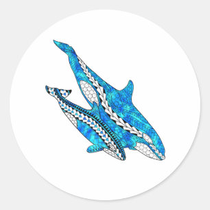 Tribal Orca Whales Ronde Sticker