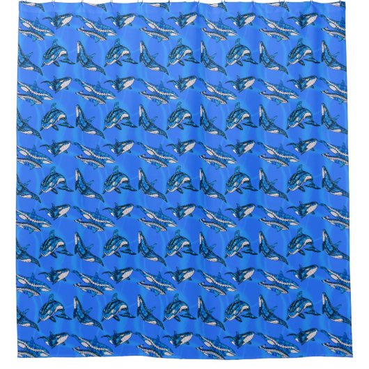 Tribal Orcas walvissen Douchegordijn (Voorkant)