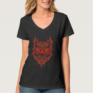 Tribal OWL Face Tattoo Art Funny Animal & Bird Des T-shirt