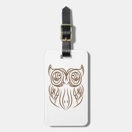 Tribal Owl Line Art Modern Bruin Abstract Bagagelabel (Voorkant verticaal)