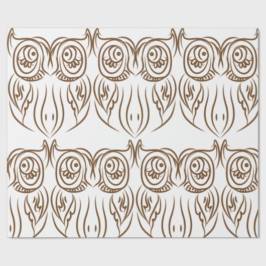 Tribal Owl Line Art Modern Bruin Abstract Cadeaupapier (Vlak)