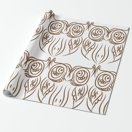 Tribal Owl Line Art Modern Bruin Abstract Cadeaupapier (Uitgerold)