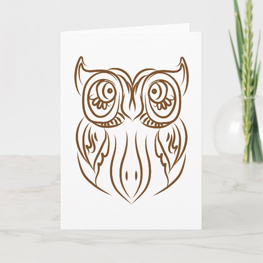 Tribal Owl Line Art Modern Bruin Abstract Kaart