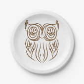 Tribal Owl Line Art Modern Bruin Abstract Papieren Bordje (Voorkant)