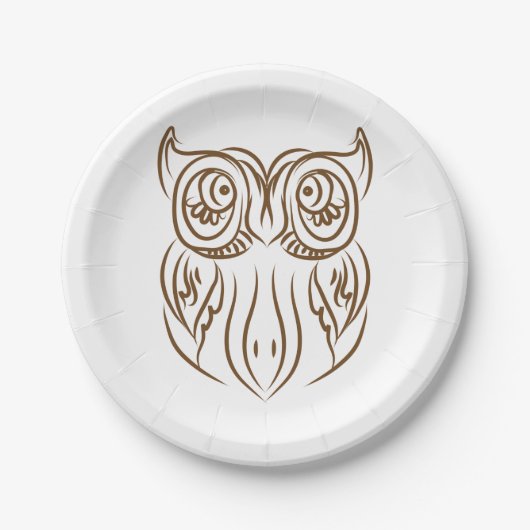 Tribal Owl Line Art Modern Bruin Abstract Papieren Bordje (Voorkant)