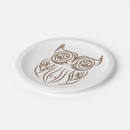 Tribal Owl Line Art Modern Bruin Abstract Papieren Bordje (Gekanteld)