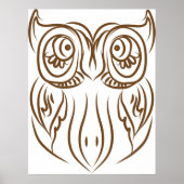 Tribal Owl Line Art Modern Bruin Abstract Poster (Voorkant)