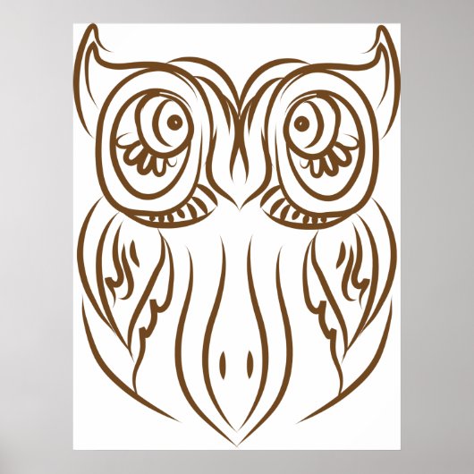 Tribal Owl Line Art Modern Bruin Abstract Poster (Voorkant)