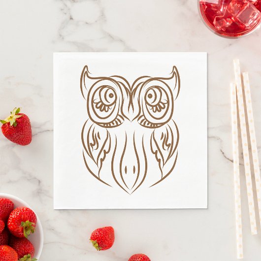 Tribal Owl Line Art Modern Bruin Abstract Servet