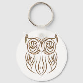 Tribal Owl Line Art Modern Bruin Abstract Sleutelhanger (Voorkant)