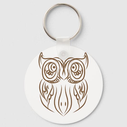 Tribal Owl Line Art Modern Bruin Abstract Sleutelhanger (Voorkant)