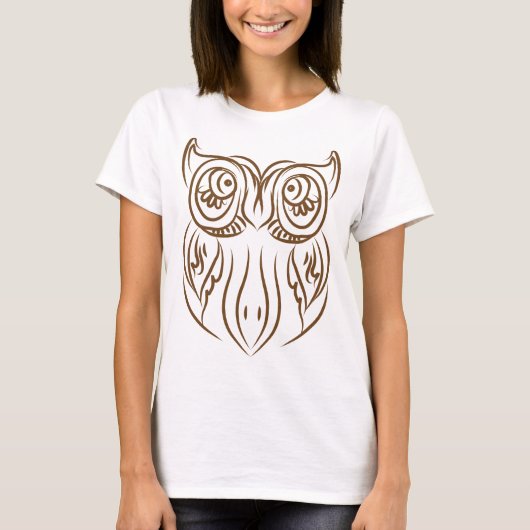 Tribal Owl Line Art Modern Bruin Abstract T-shirt (Voorkant)
