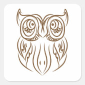 Tribal Owl Line Art Modern Bruin Abstract Vierkante Sticker (Voorkant)