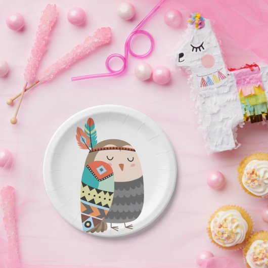 Tribal Owl Woodland Forest Birthday Boho Baby Papieren Bordje (Feest)