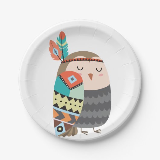 Tribal Owl Woodland Forest Birthday Boho Baby Papieren Bordje (Voorkant)