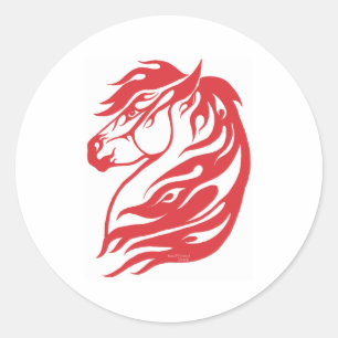 Tribal Paard Rood Ronde Sticker
