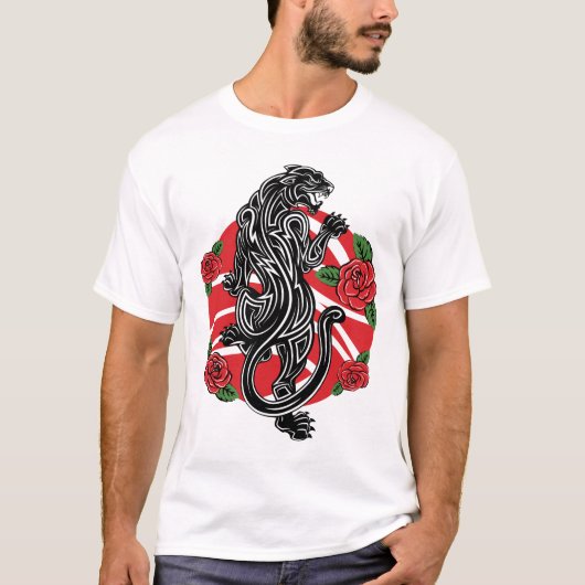 Tribal Panther met Rozen T-shirt (Voorkant)