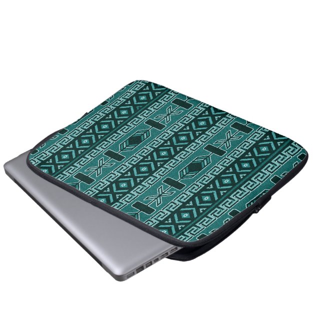 Tribal Pattern Blauwgroen en zwart Laptop Sleeve (Voorkant onderkant)