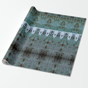 Tribal Pattern Blauwgroen White Bull Koe Schedel Cadeaupapier