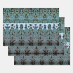  Tribal Pattern Blauwgroen White Bull Koe Schedel Inpakpapier Vel