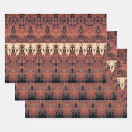  Tribal Pattern Rust Oranje Bull Koe Schedel Inpakpapier Vel