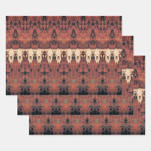  Tribal Pattern Rust Oranje Bull Koe Schedel Inpakpapier Vel (Set)