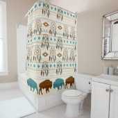Tribal Pattern Southwest Buffalo Bison Woodland Douchegordijn (In situ)