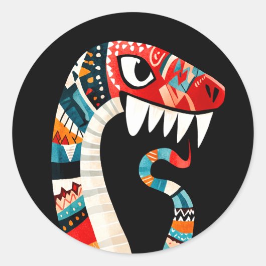 Tribal Patterned Snake met gedurfde kleuren en sch Ronde Sticker (Voorkant)