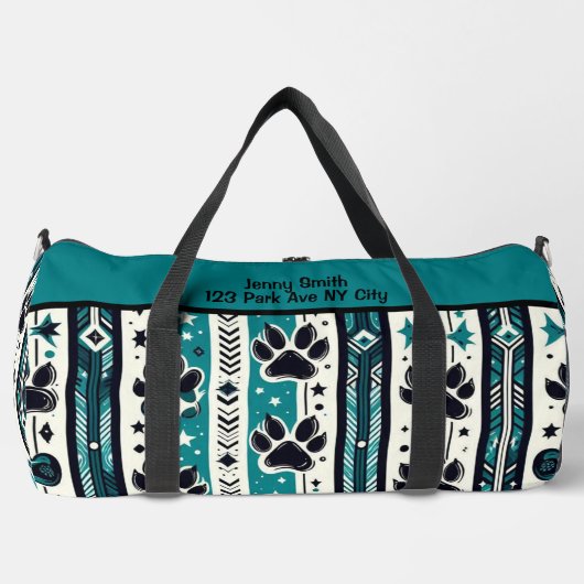 Tribal Paw Print Teal Monogram Personalize Plunjezak (Voorkant)
