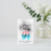 *~* Tribal Peace Sign Feathers Flowers Boho Grunge Visitekaartje (Staand voorkant)