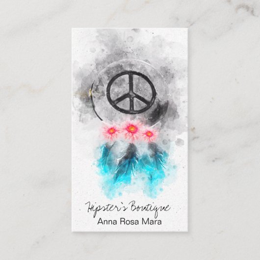 *~* Tribal Peace Sign Feathers Flowers Grunge Boho Visitekaartje (Voorkant)