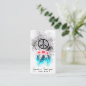 ** Tribal Peace Sign Feathers Flowers Grunge Boho Visitekaartje (Staand voorkant)