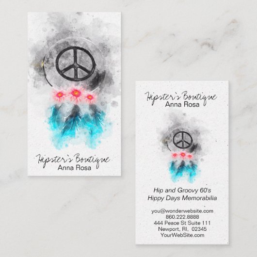** Tribal Peace Sign Feathers Flowers Grunge Boho Visitekaartje (Voorkant / Achterkant)