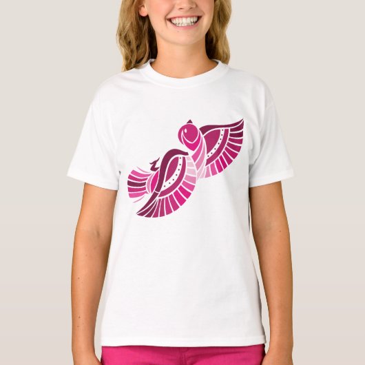 Tribal Pink Bird Stylized Magenta Phoenix T-shirt (Voorkant)