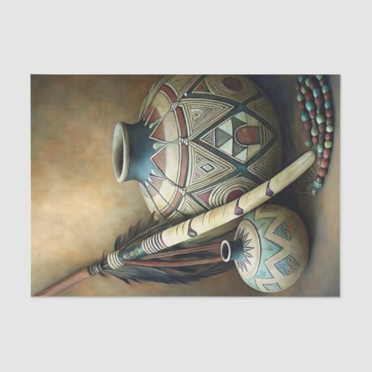 Tribal Pottery & Feather Staff Decoupage Tissuepapier (Voorkant)