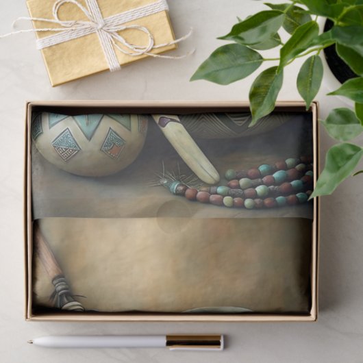 Tribal Pottery & Feather Staff Decoupage Tissuepapier (Geschenk)