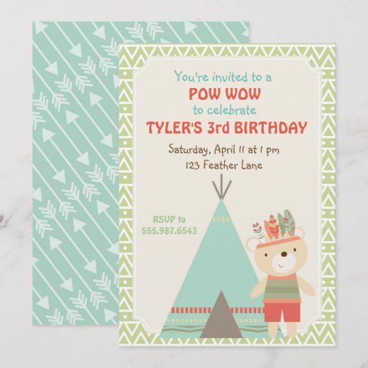 Tribal Pow Wow Beer Birthday Uitnodiging (Voorkant / Achterkant)