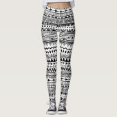 Tribal Print Black en White Aztec Pattern Boho Leggings (Voorkant)