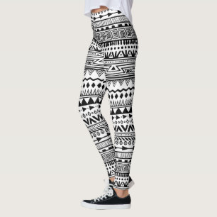 Tribal Print Black en White Aztec Pattern Boho Leggings