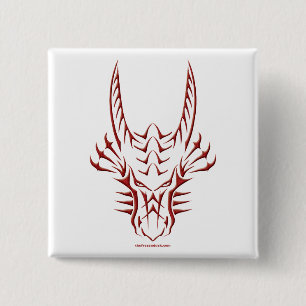 Tribal Red Dragon Head Vierkante Button 5,1 Cm