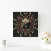 Tribal Red+Gold YinYang Geometric Sun Vierkante Klok (Huis)