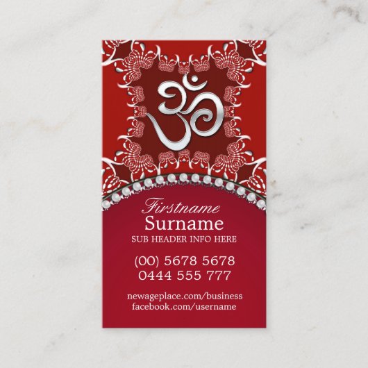 Tribal Red Silver Om Reiki Yoga Visitekaartjes (Voorkant)