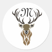 Tribal Red Stag Monogram Ronde Sticker (Voorkant)