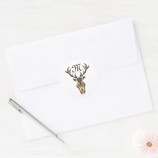 Tribal Red Stag Monogram Ronde Sticker (Envelop)